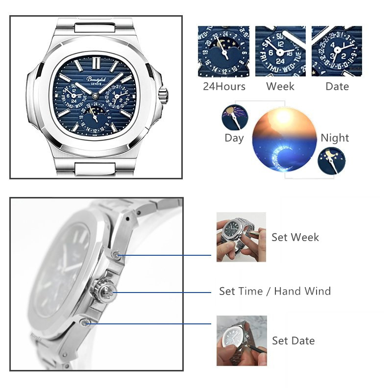 Reloj automático multifunciona - Moonphase Complication Watch reseña y precio